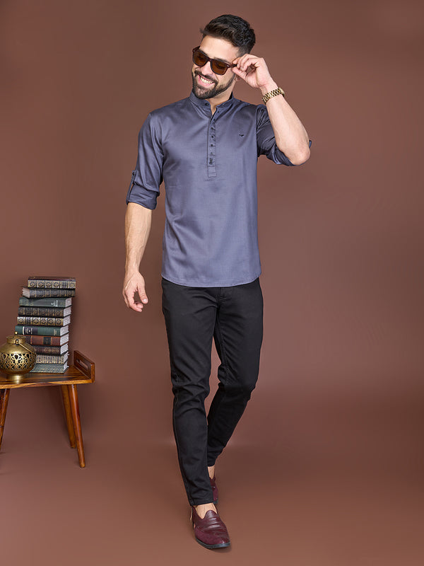 Short Kurta Design Shirt In Charcoal Gray Colour