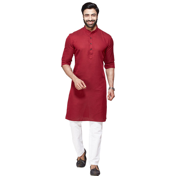 Elegant  Plain Wine Kurta for Men