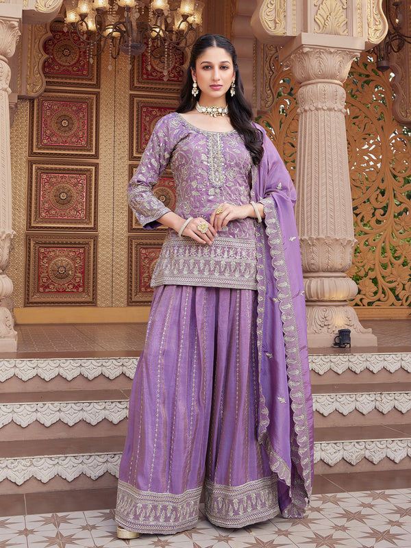 Lavender Silver Embroidered Palazzo Set