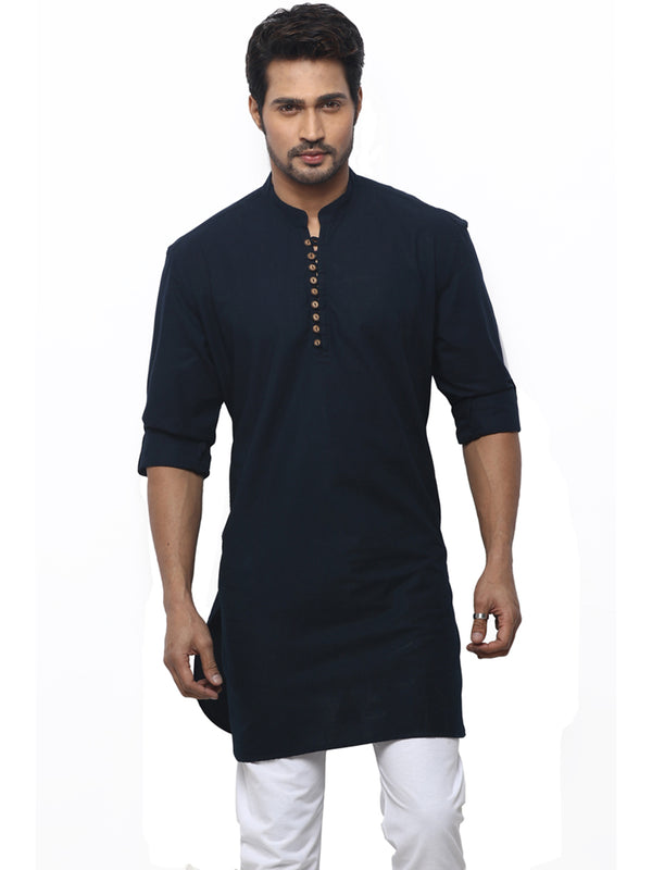 Superb Navy Shade Sleeve Tucked Kurta Pattern for Men