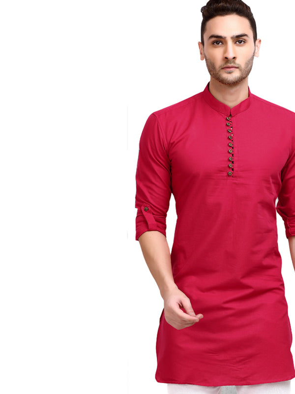 Fuschia Pink Festive Wear Patterned Kurta for Men