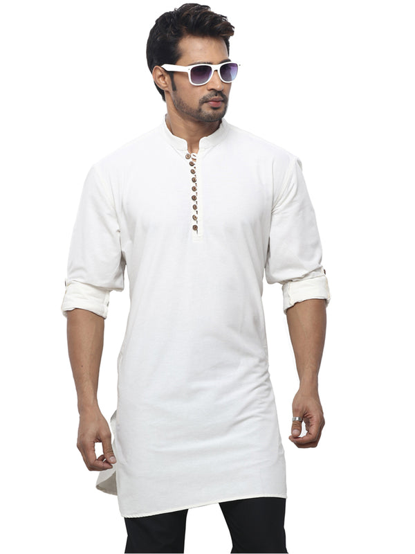 Traditional Plain White Kurta with Minimal Pattern