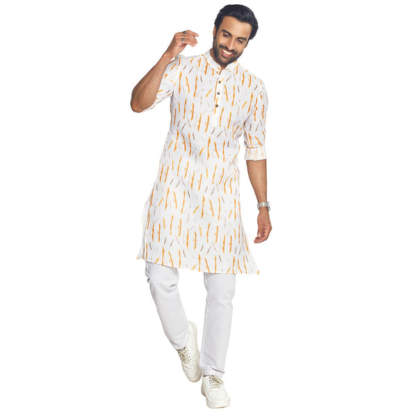 White Kurta with Yellow Stripe for Men