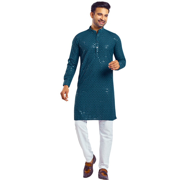 Regal  Sparkle Peacock Blue Kurta for Men