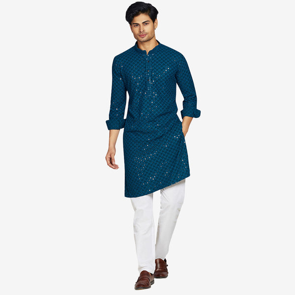 Midnight Royal Blue  Embroidered Kurta