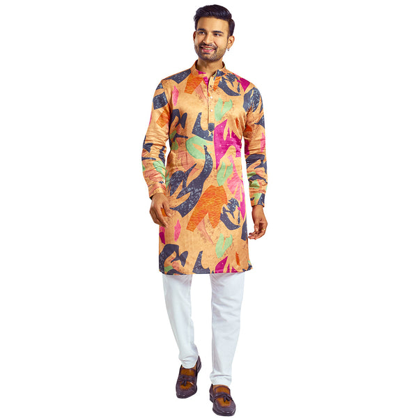 Vibrant Orange Designer Printed Kurta