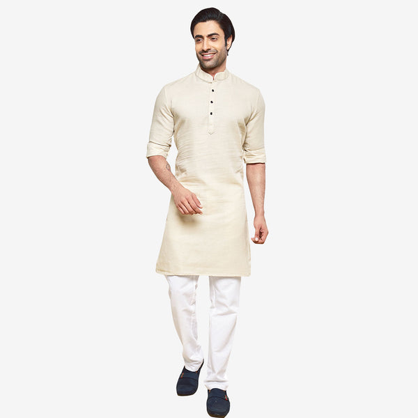 Mens Blended Solid Cream  Kurta