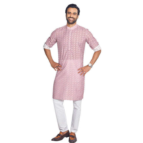 Elegance Men's Pink Printed Kurta