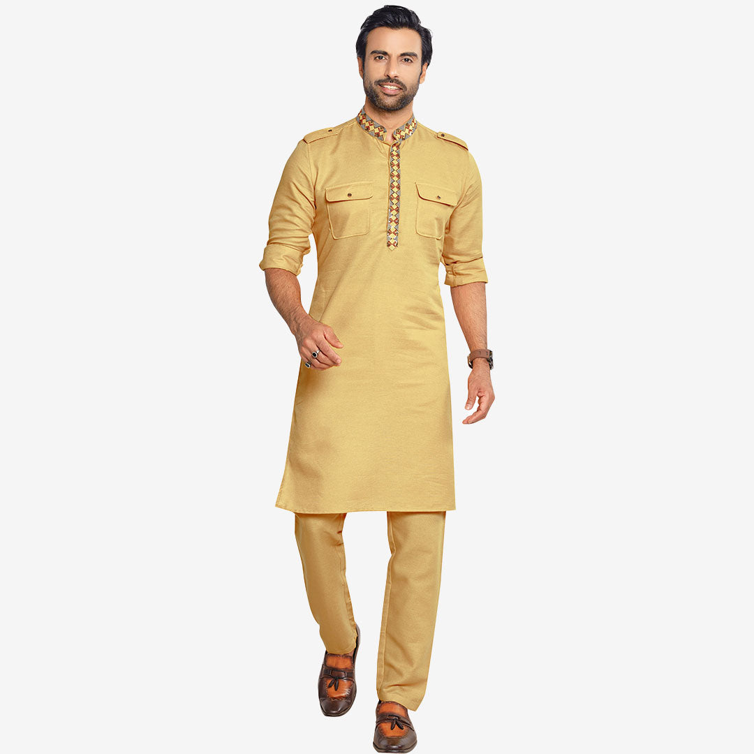 Golden best sale pathani kurta