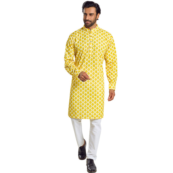 Charm Yellow Sequence Kurta  for Men