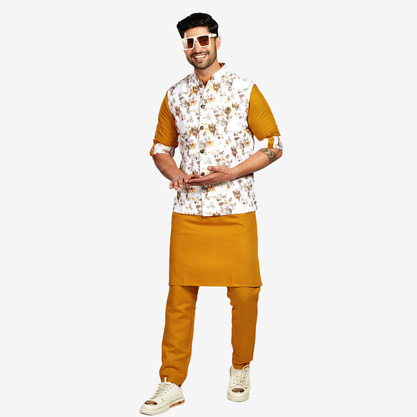 Elegance Rust Color Kurta with Printed Jacket