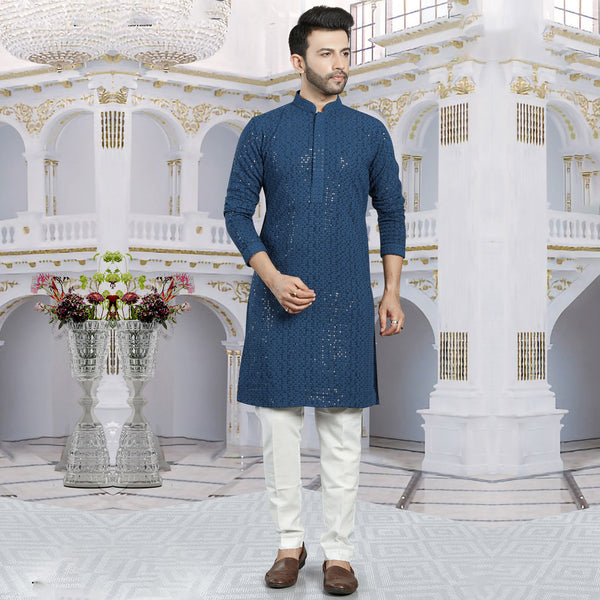 Plumage Peacock Green Sparkle Kurta for Men