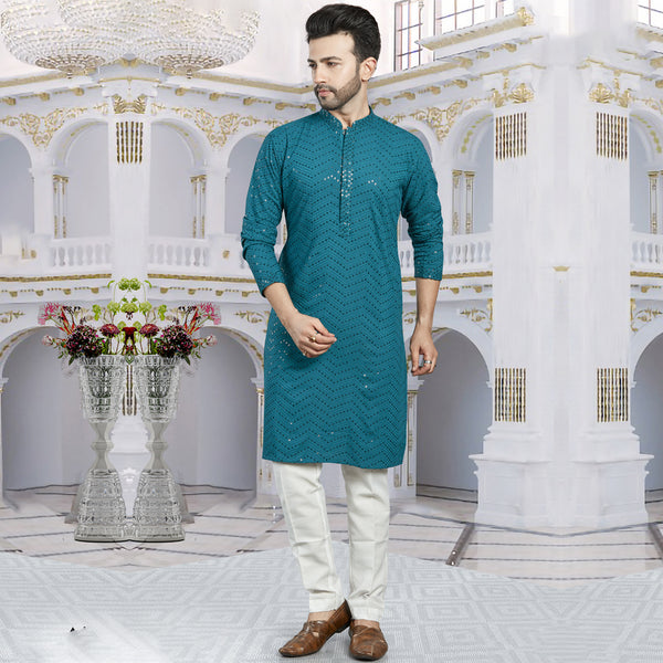 Azure Rama Blue Sparkle Kurta for Men