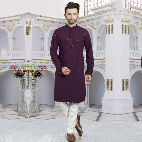 Glow Sparkle Wine Kurta for Men