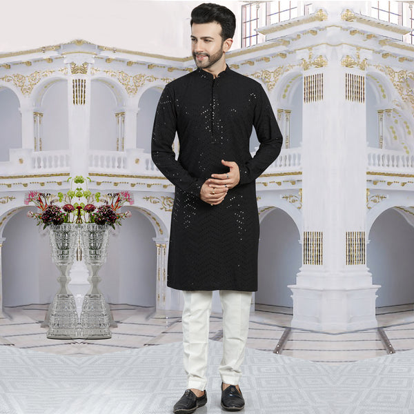 Spark Black Sparkle Kurta for Men