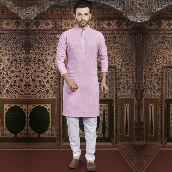 Reflections Pink Patterned Kurta for Men