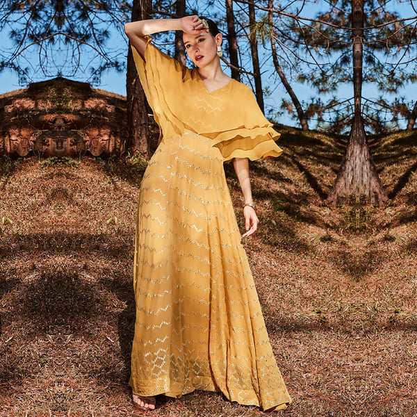 Radiant Amber Gold Silk Gown