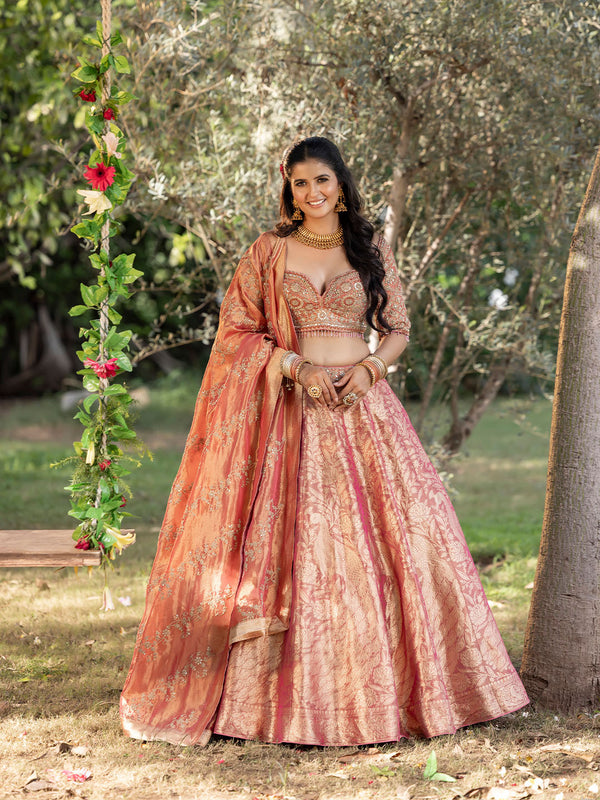 Soft Peach and Gold Minimalist Elegant Lehenga Set