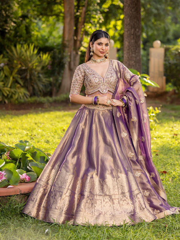 Dusty Pink Grey Traditional Motifs Detailed Lehenga