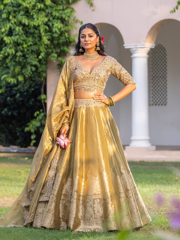 Refreshing Olive Green and Yellow Ombre Lehenga