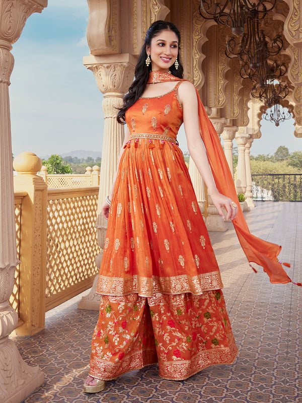 Radiant Zari Work Sunset with Ember Palazzo Set