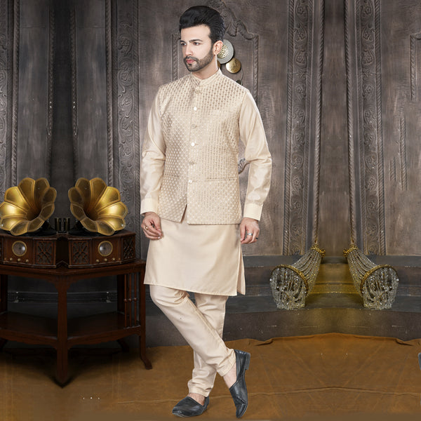 Elegant Natural Kurta Bandi Set