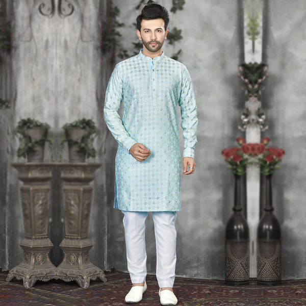 Ocean Elegance  Blue Firozi Kurta for Men