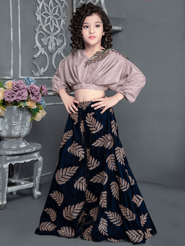 Beautiful Combination of Black Designer Skirt with Shimmer Beige Top