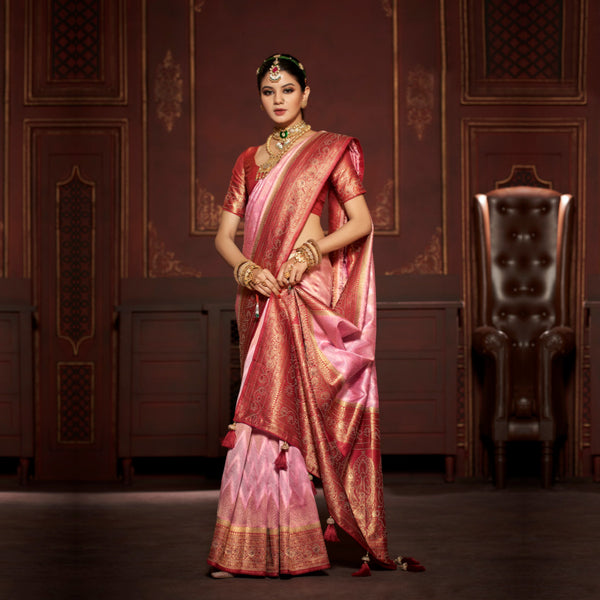 Traditional Women Silk Embellished Saree in Pink