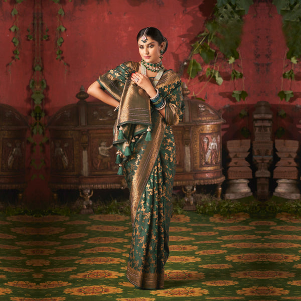 Classic Silk Saree Embellished With Gold Work and Tassels