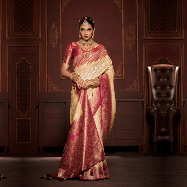 Women Silk Saree with Saroski Work in Pink and Gold