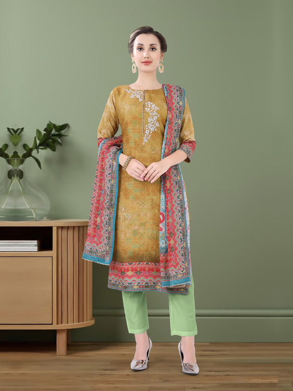 Women Yellow and Green Shaded Printed Suit