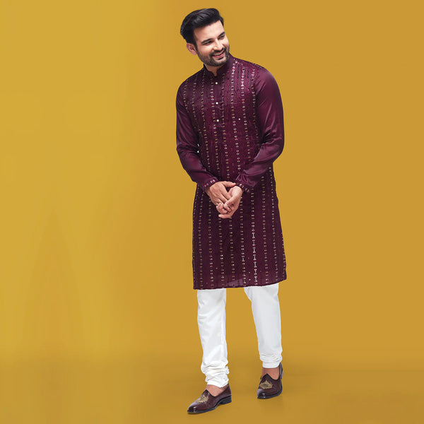 Maroon Coloured Kurta Elevated with Sequence and Embroidery