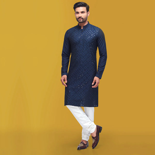Charming Blue Tone Kurta Enriched with Minimal Threadwork and Sequence