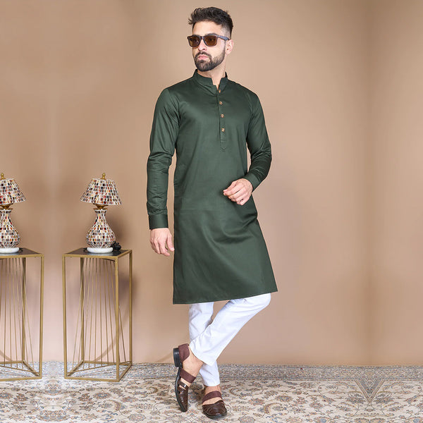 Dark Green Solid Silk Kurta Pyjama Set