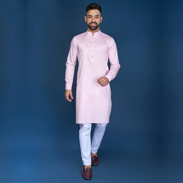 Silk Kurta Set for Men in Stunning Pastel Pink Shade