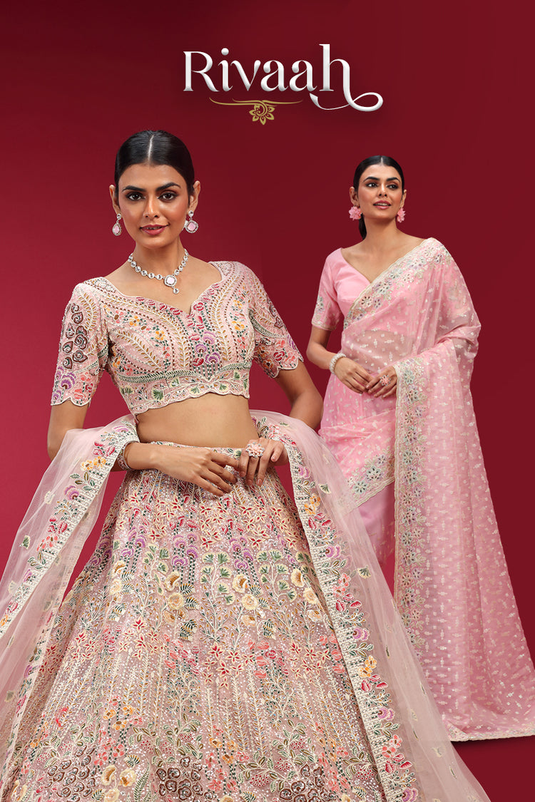 Pastel saree and saree belt embellished with rose thread work
