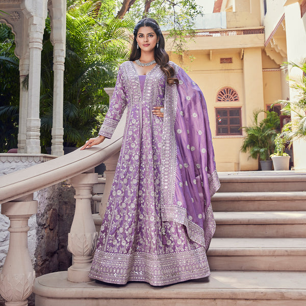 Function Full Frock For Womens Lilac Long Satin Flowy Gown For Girls Suvidha Fashion Function Full Frock For Womens Lilac Long Satin Flowy Gown For Girls Suvidha Fashion