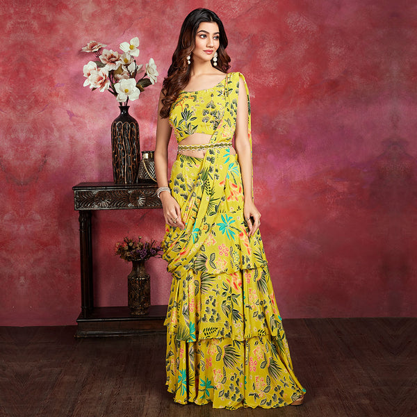 Yellow Fresh Printed Ready to Wear Saree