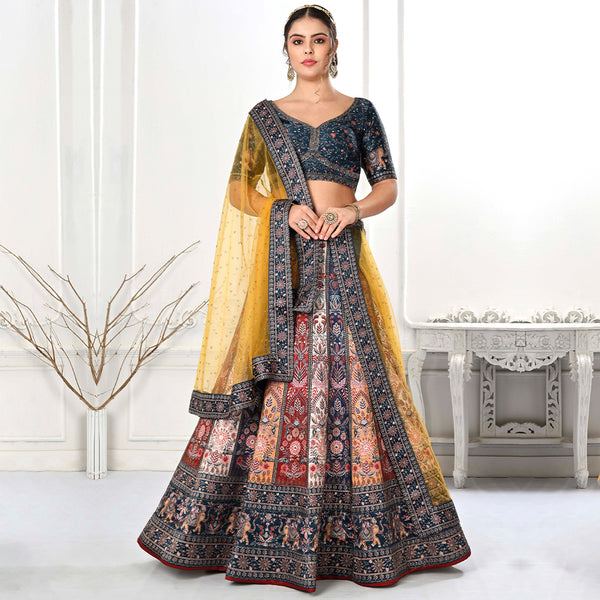 Peacock Paradise Lehenga Set with Yellow Dupatta