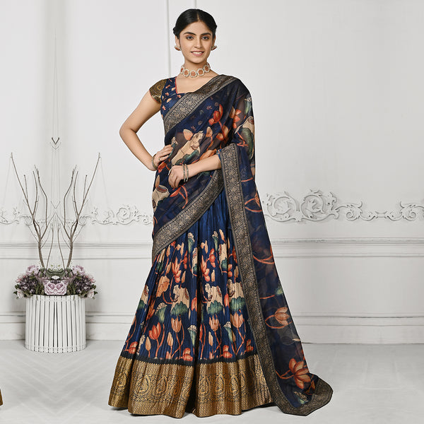 The Navy Blue Floral Fix Pleated Lehenga Set