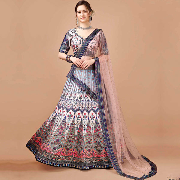 Off-white and Flashy Colours Lehenga Set