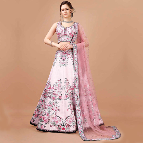 Blush Pink Floral Motifs Lehenga Set