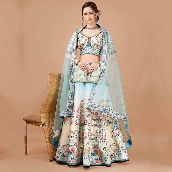 Light Blue Floral Embroidered Lehenga Set