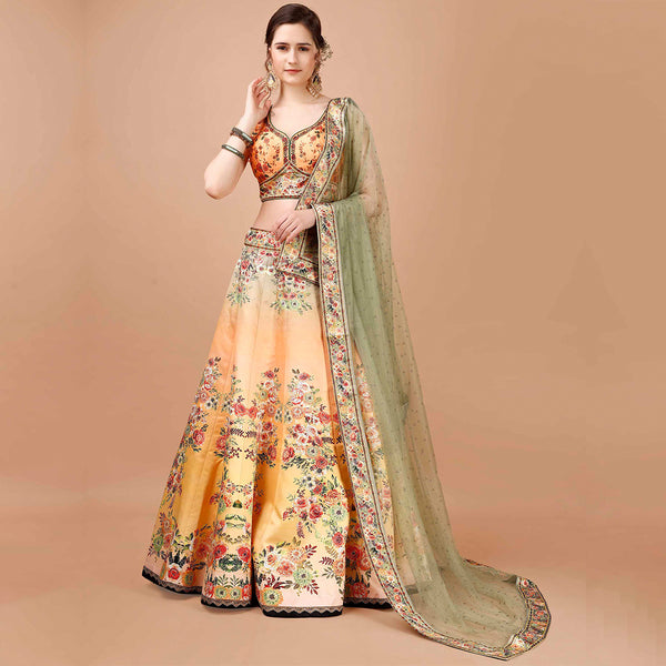 Olive Green and Yellow Lehenga Set