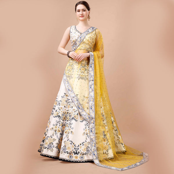 Stunning Yellow and White Floral Lehenga Set