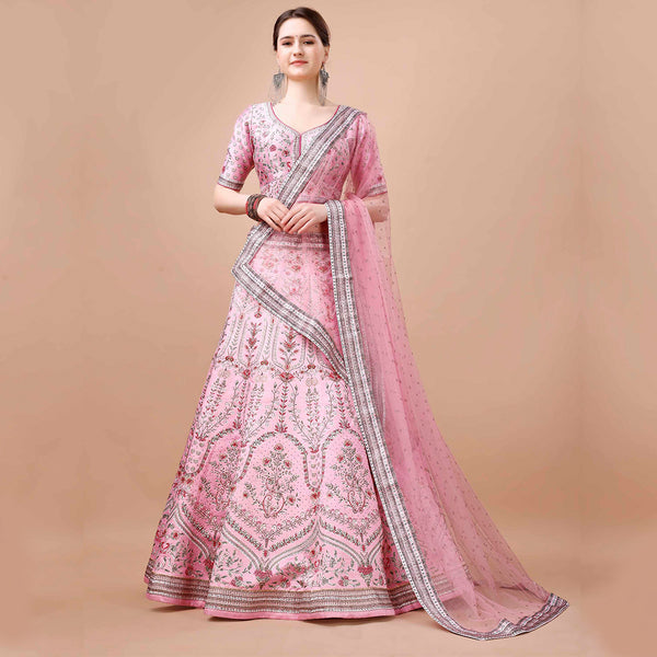 Baby Pink Lehenga Choli Set with Zari Embroidery