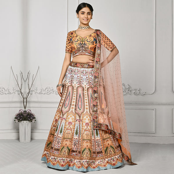 Multi-Coloured Lehenga Set with Royal Palace Print