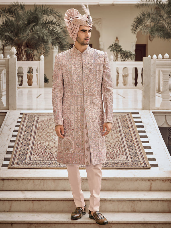 Split Panel Tan Pink Dual-Shade Long Sherwani