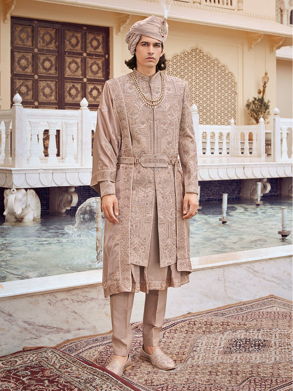 Brown Accent Angrakha Wedding sherwani Set